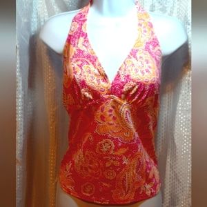 Land's End Tankini Swimsuit Halter Top Bathing Suit, pink orange beach pool swim